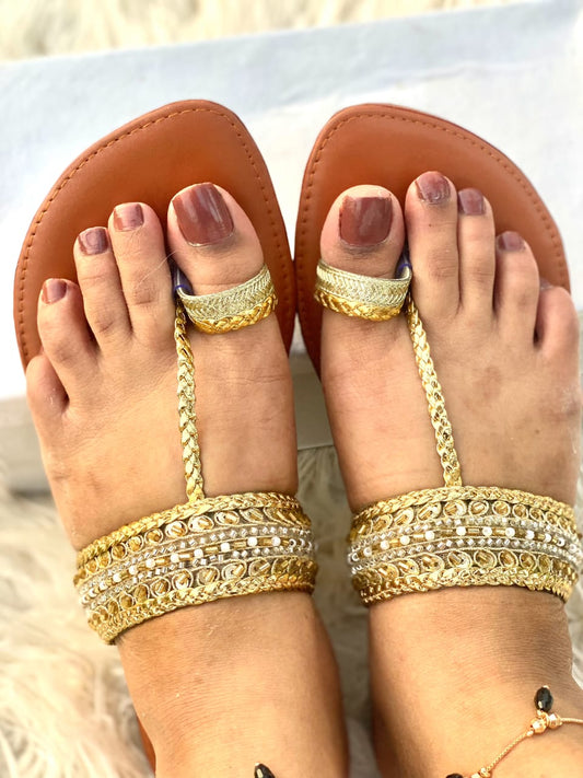 Durable Golden  Kolhapuri Chappals